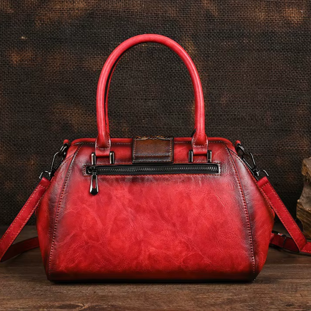 Florina - Borsa a mano in pelle con incisione e motivo floreale