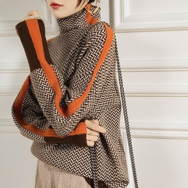 Malou™ | Maglione a collo alto con vistose righe a contrasto